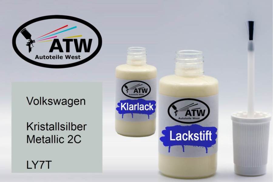 Volkswagen, Kristallsilber Metallic 2C, LY7T: 20ml Lackstift + 20ml Klarlack - Set, von ATW Autoteile West.